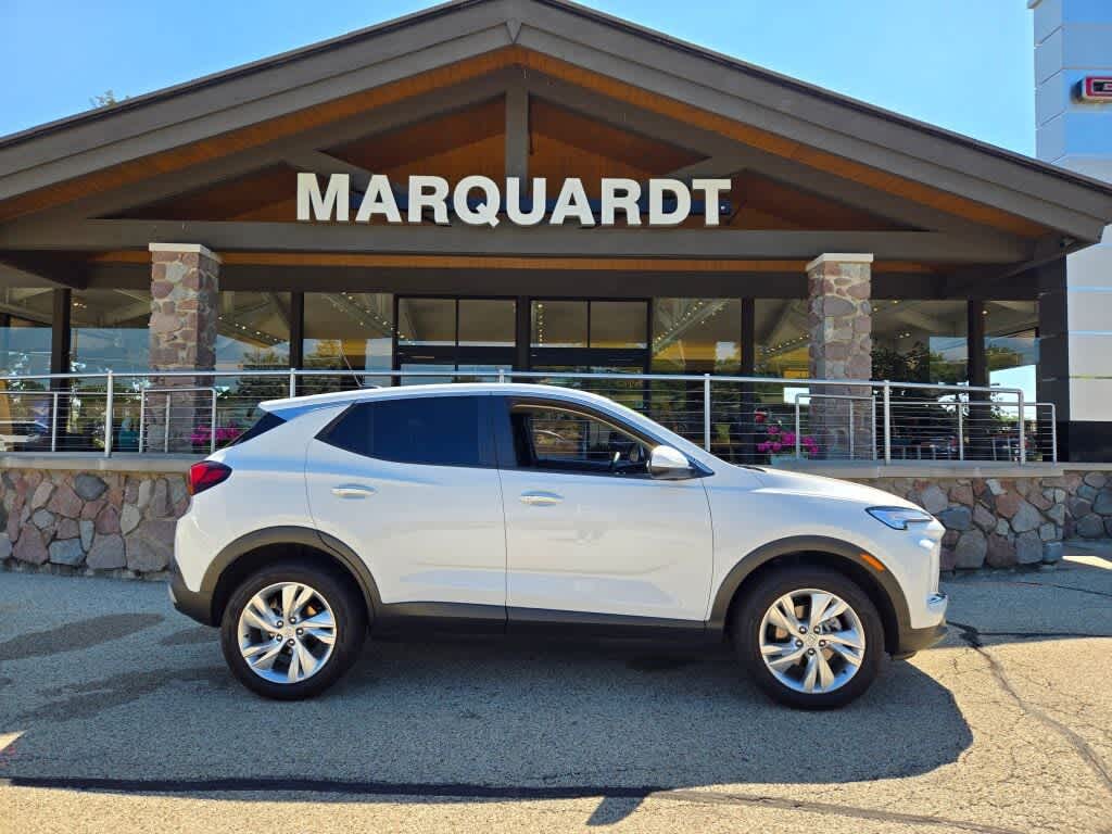 2025 Buick Encore GX Preferred in Summit White — front three-quarter view